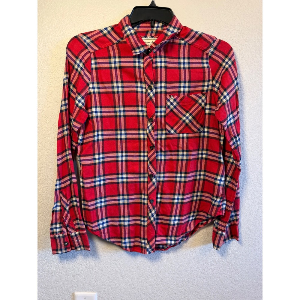 Abercrombie & Fitch Red Plaid Flannel Button Down Shirt Medium Long Sleeve